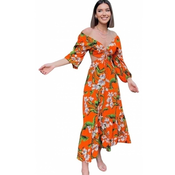 NWOT Zara Floral Printed Cut Out Summer Dress - Picture 2 of 16